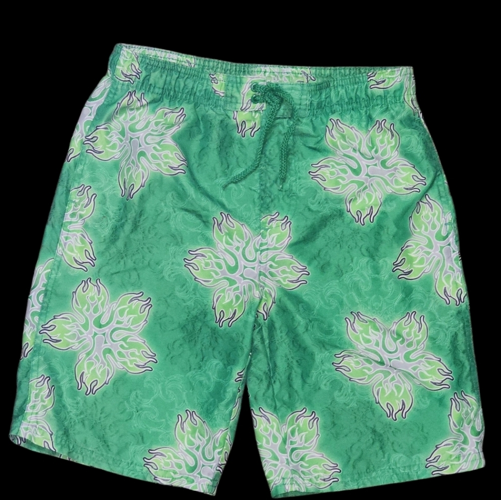 Sand N Sun Green Board Shorts Boys 6-7 Lined Swim Trunks Pockets Beach Poolside